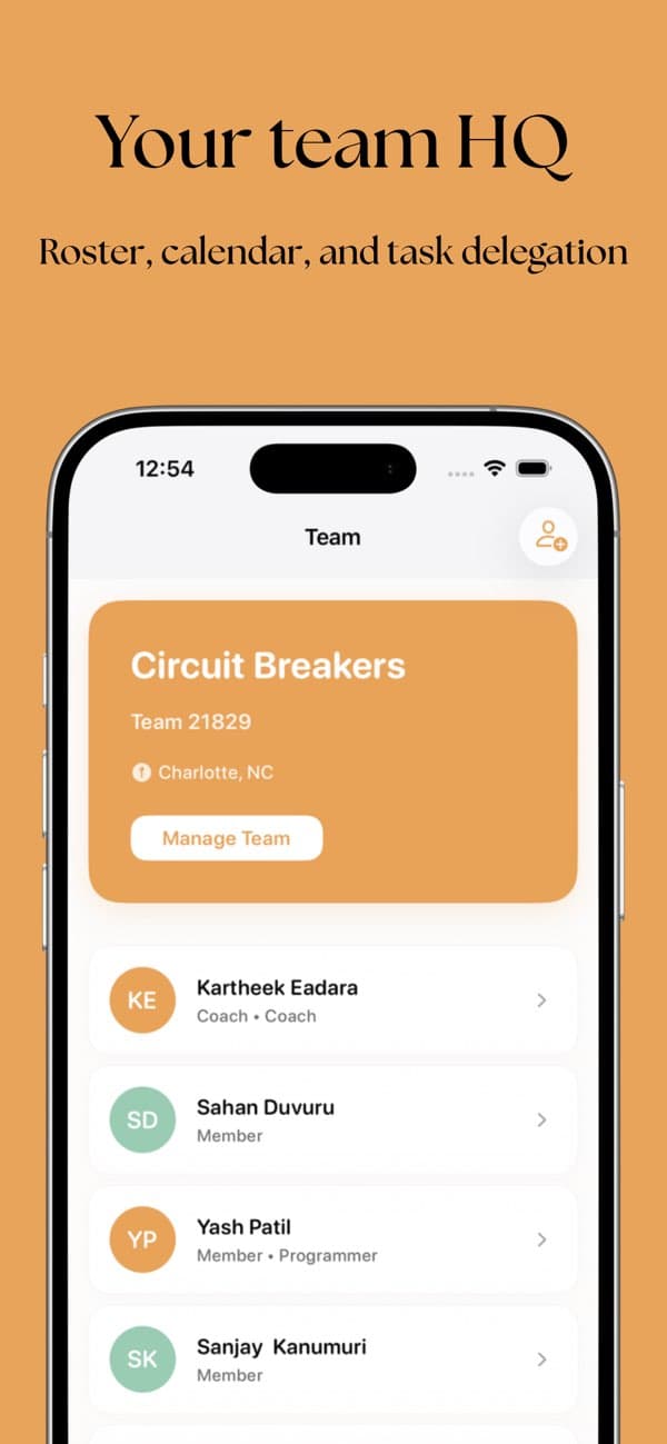 FTC HUB iPhone screenshot: team home or dashboard
